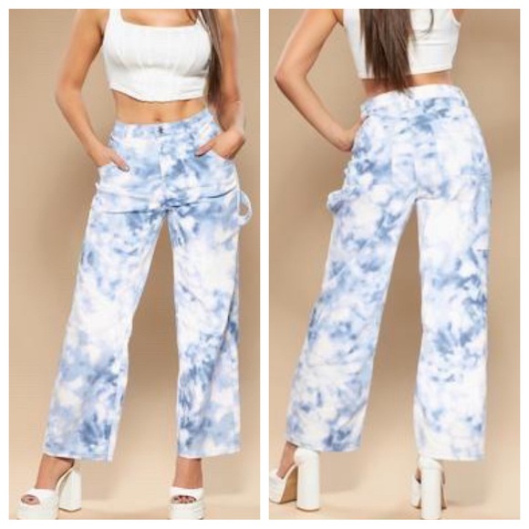 Boho Tie Dye Wide Leg Fabulous Jeans - Picture 3 of 3